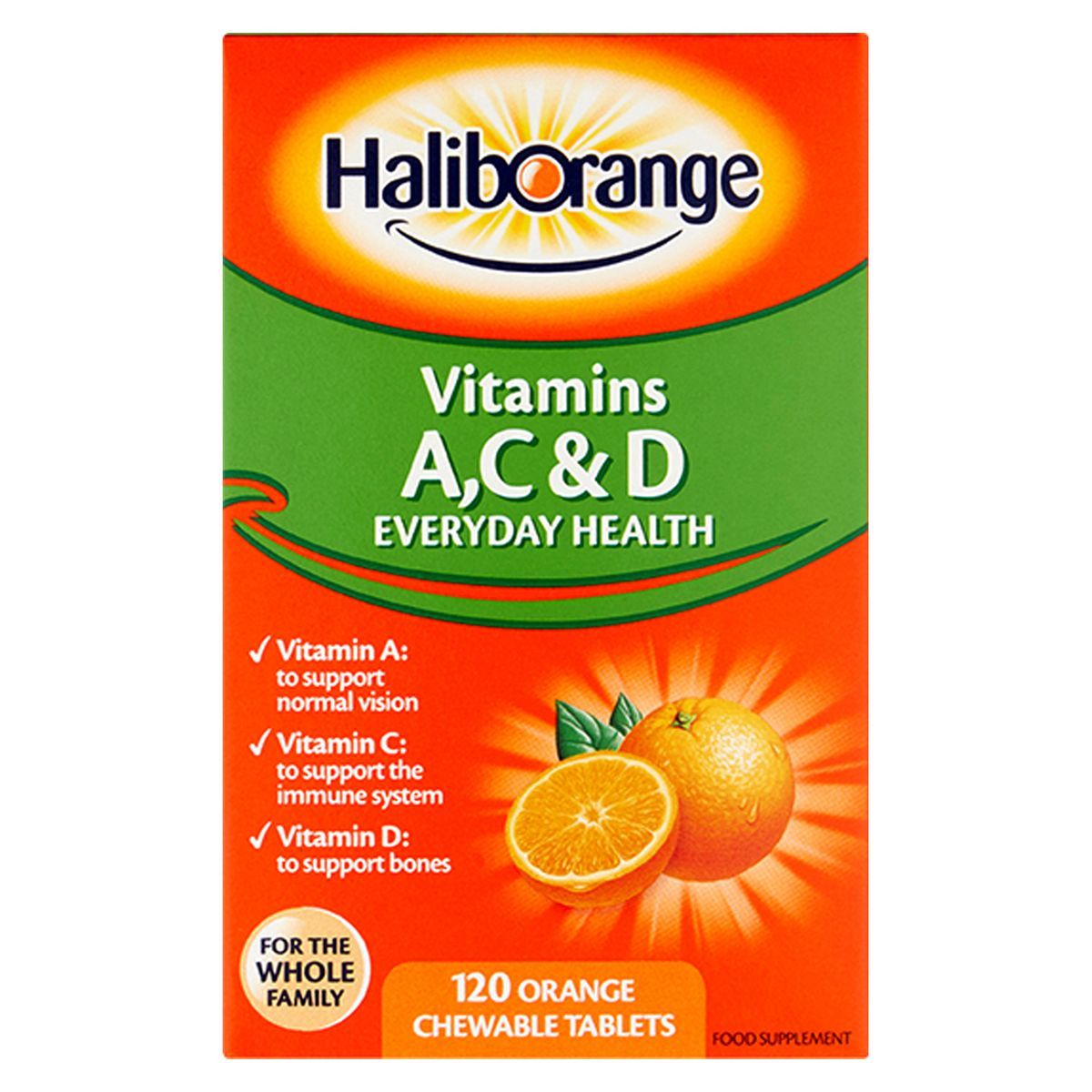 Haliborange Vitamins A, C &amp;amp; D - 120 Orange Flavour Chewable Tablets
