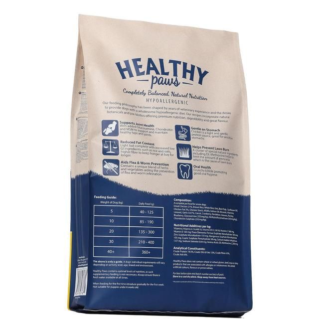 Healthy Paws British Free-Run Chicken &amp;amp; Brown Rice Senior/Light Dog Food   12kg