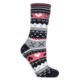 Heat Holders Ladies Fairisle Thermal Slipper Socks 4-8 UK Black / Coral