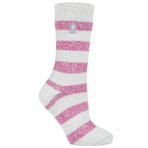 Heat Holders Ladies Thick Warm Thermal Socks 4-8 UK Light Grey / Berry (Tuscuny)