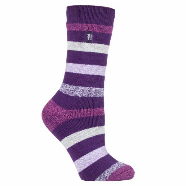 Heat Holders Lite Womens Insulated Thermal Socks 4-8 UK Purple Stripe (Jasmine)