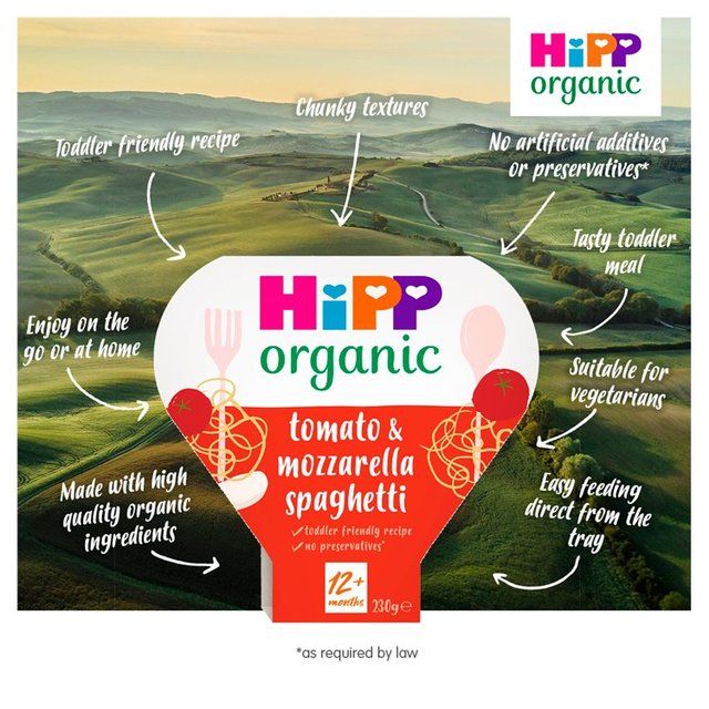 HiPP Organic Tomato &amp;amp; Mozzarella Spaghetti Toddler Tray Meal 1-3 Years    230g