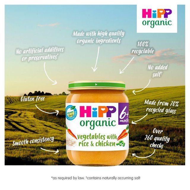 HiPP Organic Vegetables with Rice &amp;amp; Chicken Baby Food Jar 6+ Months    125g