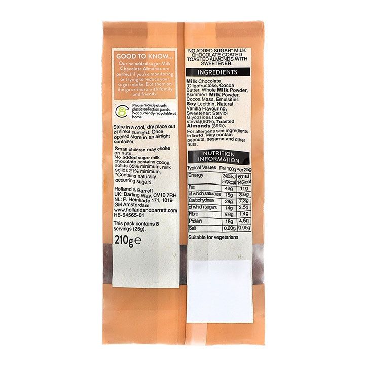 Holland &amp;amp; Barrett No Added Sugar Milk Chocolate Brazil Nuts 210g