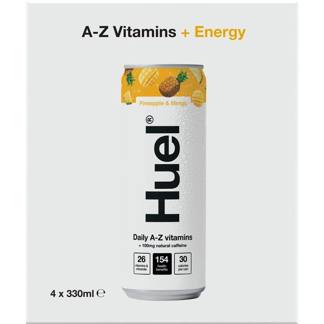 Huel Daily Vitamin Pineapple &amp;amp; Mango Sparkling Multivitamin Energy Drink   4 x 330ml