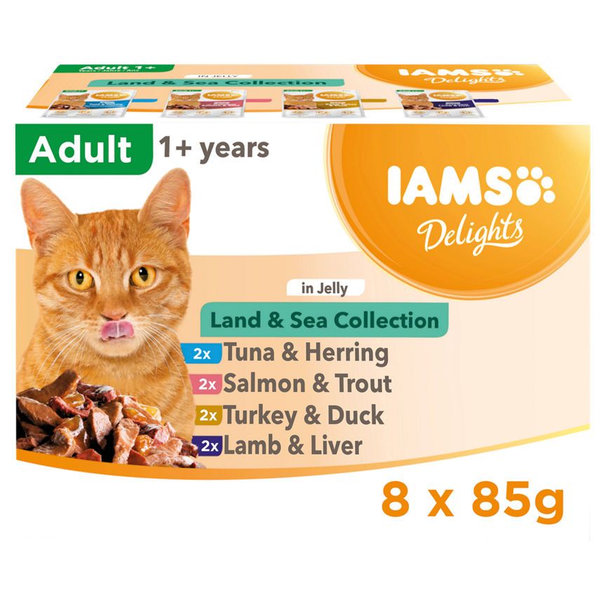 Iams Delights 1+ Adult Wet Cat Food Pouches Land &amp;amp; Sea Collection in Jelly