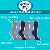 6 Pack Ladies Non Elastic Soft Top Cotton Diabetic Socks - 77% Cotton, 19% Polyester, 3% Polyamide, 1% Elastane