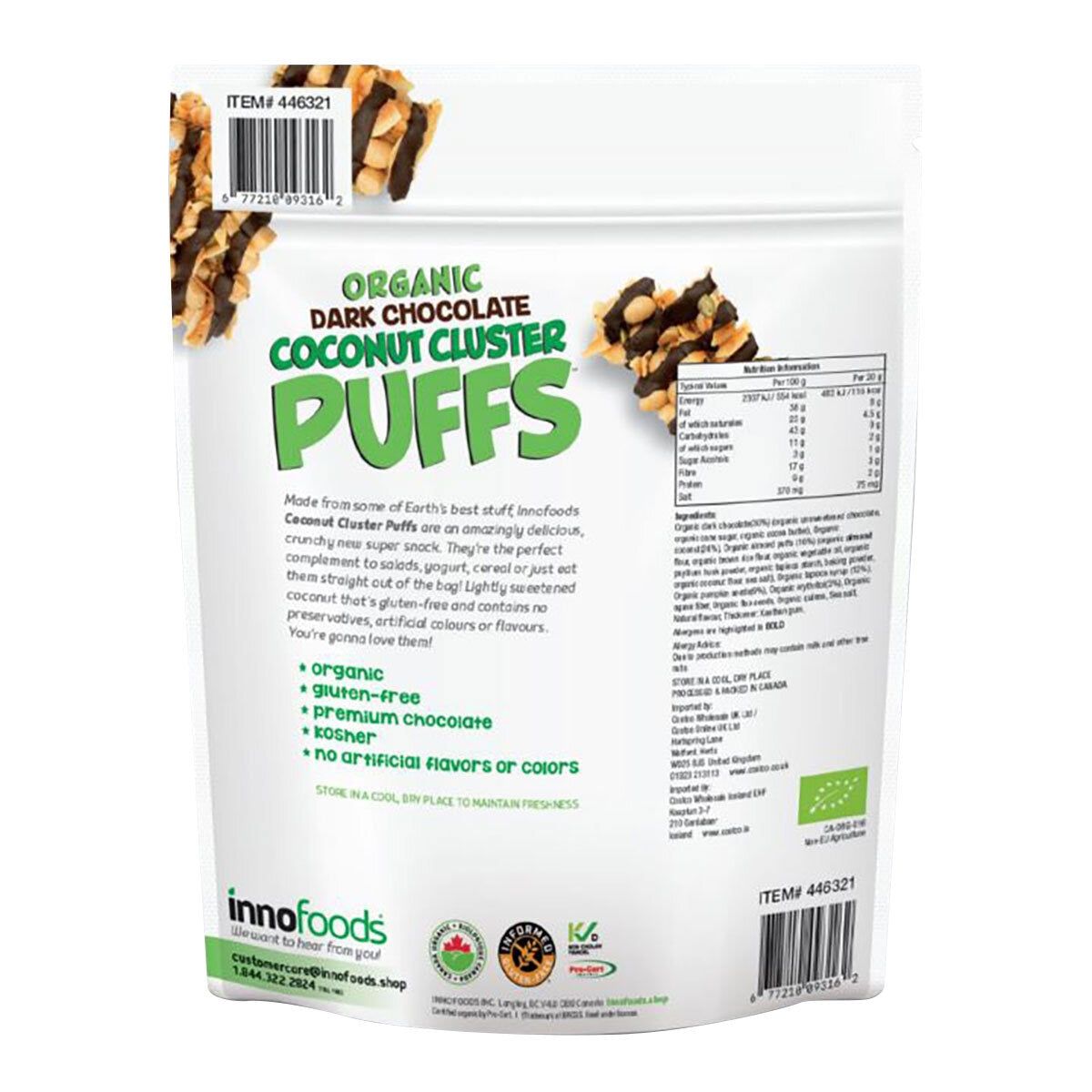 Innofoods Organic Dark Chocolate &amp;amp; Coconut Cluster Puffs, 500g