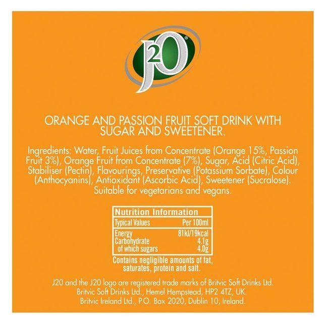 J2O Orange &amp;amp; Passion Fruit   4 x 275ml