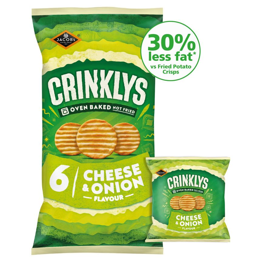 Jacob's Crinkly's Cheese &amp;amp; Onion Flavour Baked Snacks Multipack 6x23g