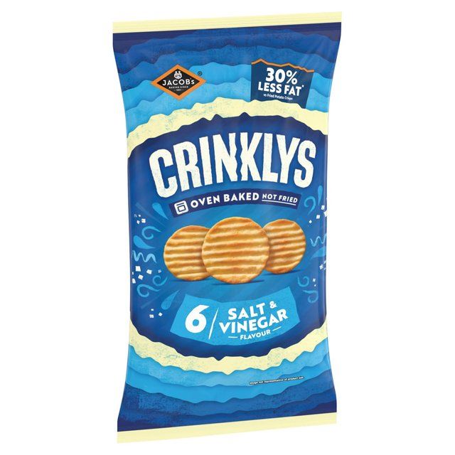 Jacobs Crinklys Salt &amp;amp; Vinegar 30% Less Fat Baked Snacks Multipack   6 per pack