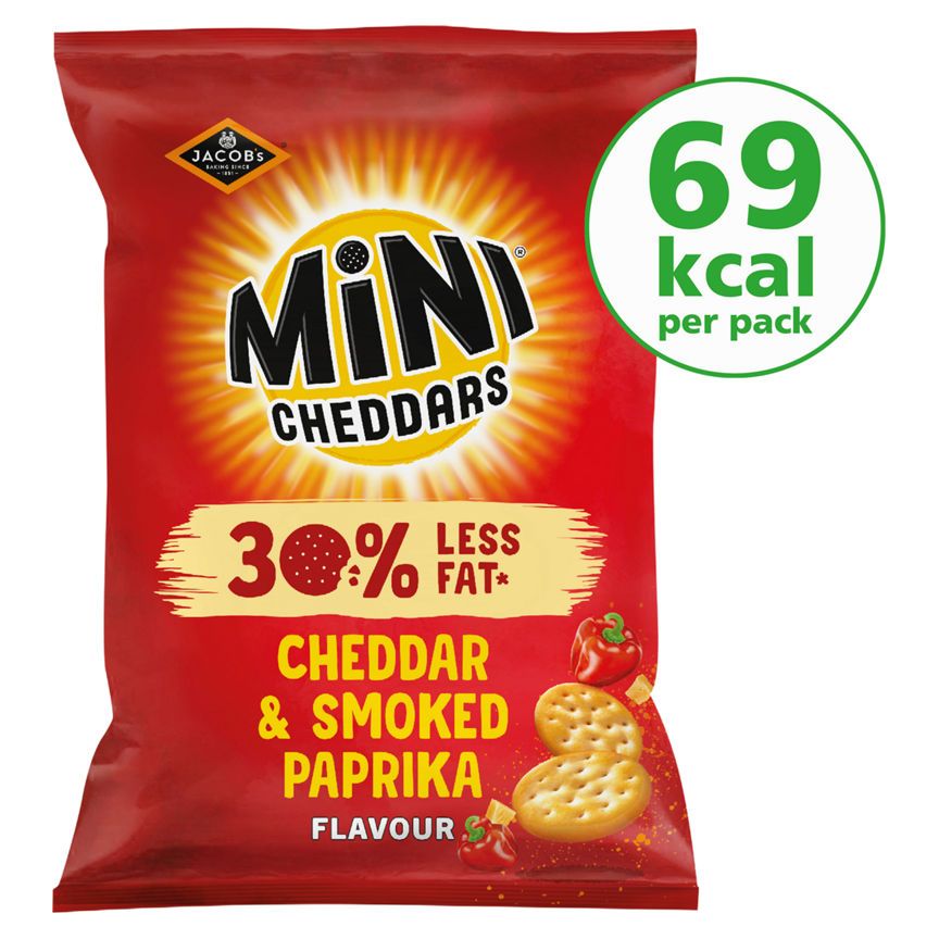 Jacobs Mini Cheddars 30% Less Fat Cheddar &amp;amp; Smoked Paprika Baked Snacks Sharing Bag 115g