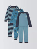 John Lewis Kids' Frog &amp;amp; Stripe Cotton Pyjama Set, Pack of 3, Blue