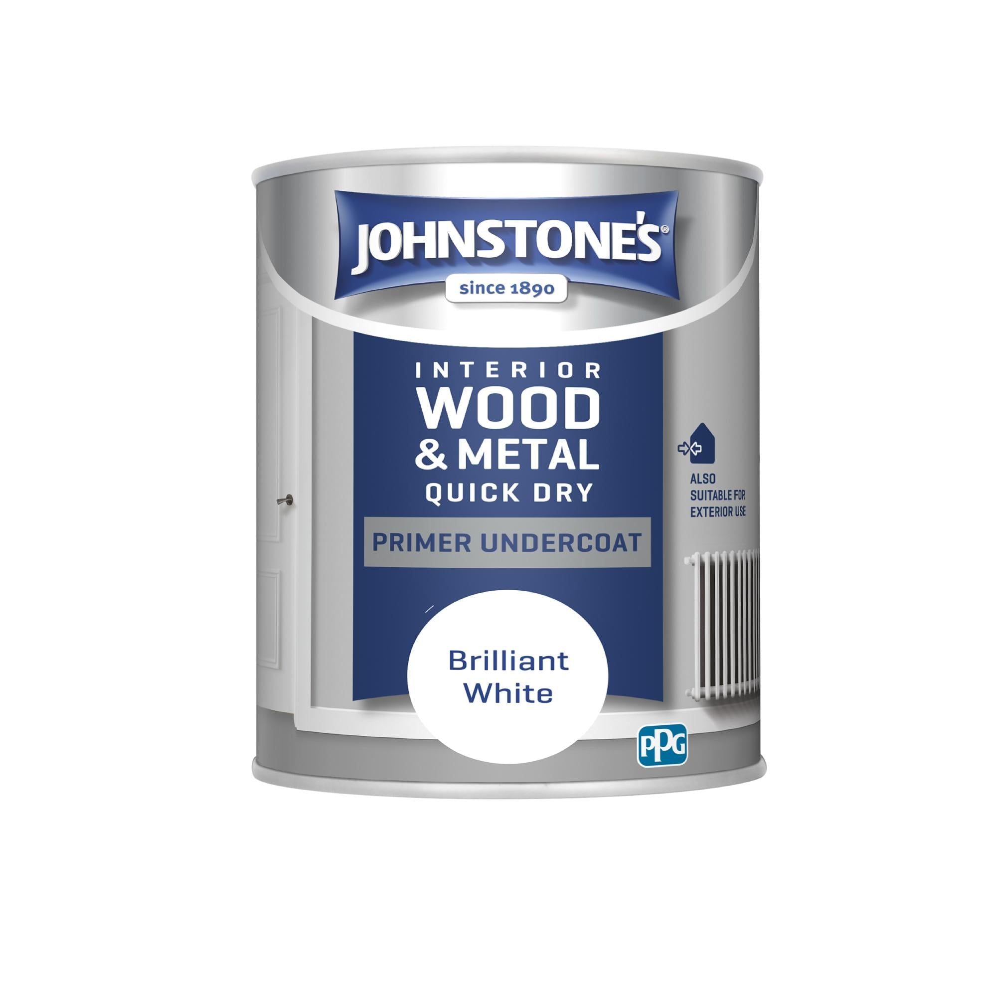 Johnstone's Interior Wood &amp;amp; Metal Quick Dry Primer Undercoat Brilliant White 0.75L