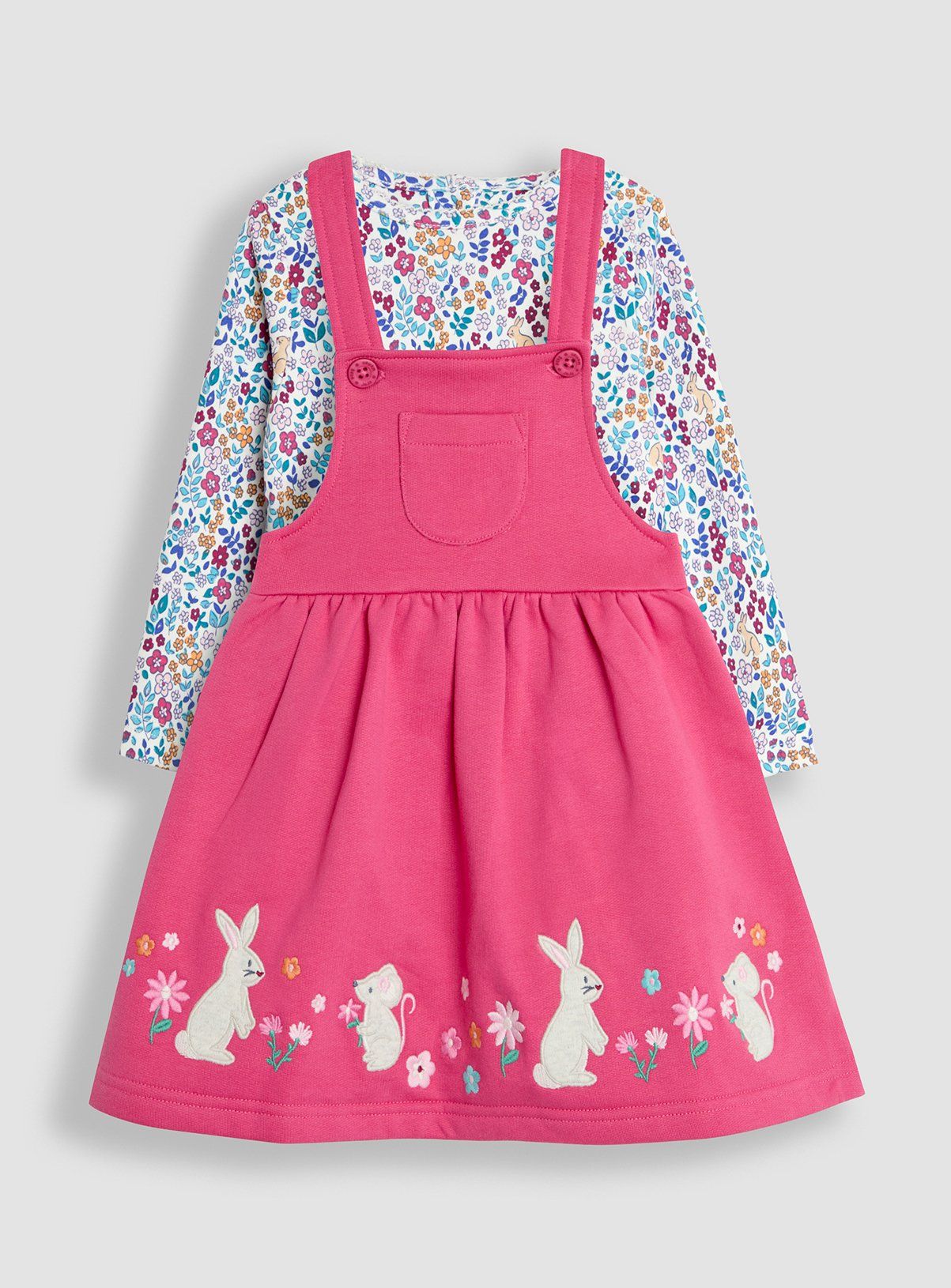 JOJO MAMAN B&amp;Eacute;B&amp;Eacute; Bunny Applique Pinafore Dress &amp;amp; Top Set 5-6 Years