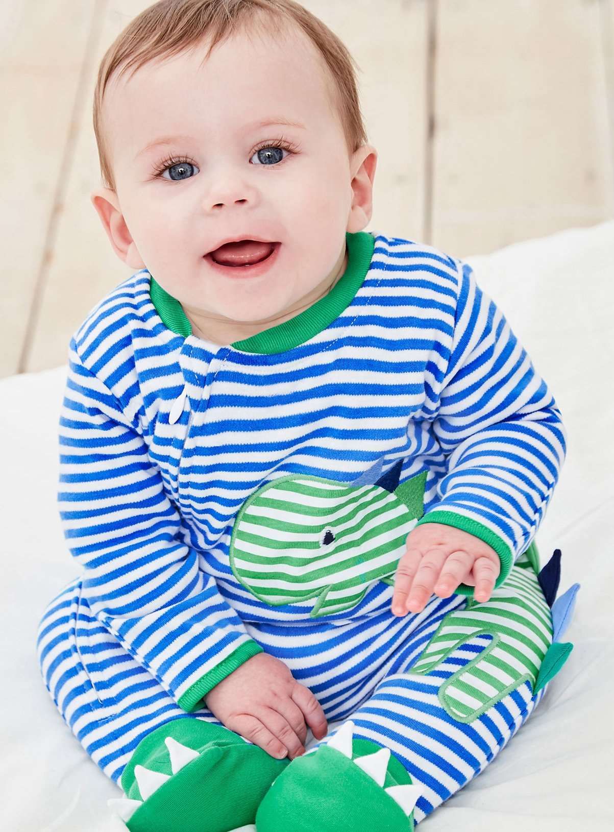 JOJO MAMAN B&amp;Eacute;B&amp;Eacute; Dino Applique Zip Sleepsuit Blue Up To 3 mths