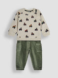 JOJO MAMAN B&amp;Eacute;B&amp;Eacute; Tractor Print Sweatshirt &amp;amp; Velour Cargo Jogger Set Up To 3 mths
