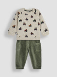 JOJO MAMAN B&amp;Eacute;B&amp;Eacute; Tractor Print Sweatshirt &amp;amp; Velour Cargo Jogger Set Up To 3 mths