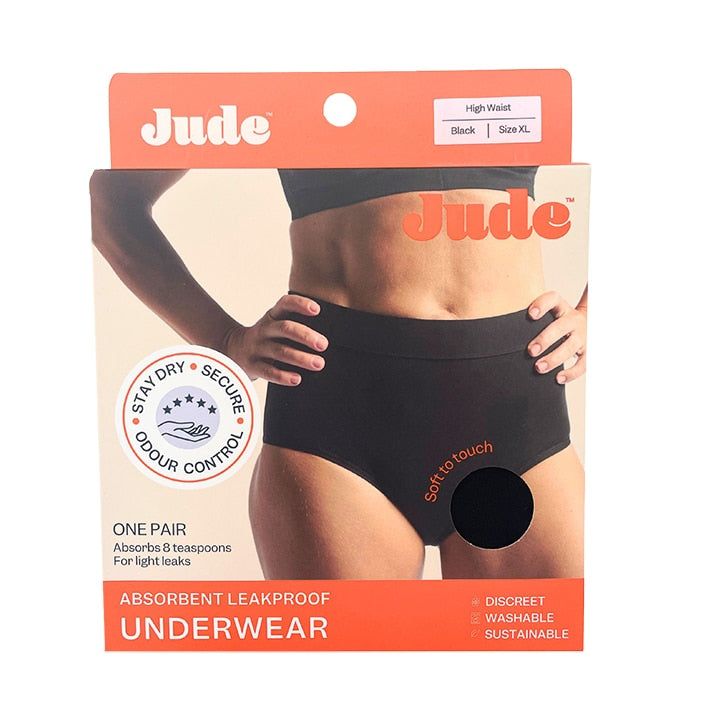 Jude Absorbent Leak Proof Underwear, Black, High Waist, Size XL