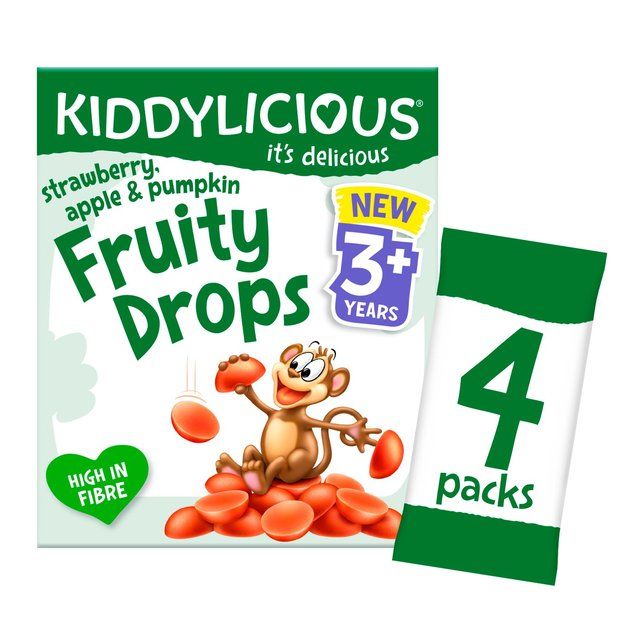 Kiddylicious Strawberry Apple &amp;amp; Pumpkin Fruity Drops Kids Snacks Multi   4 x 16g