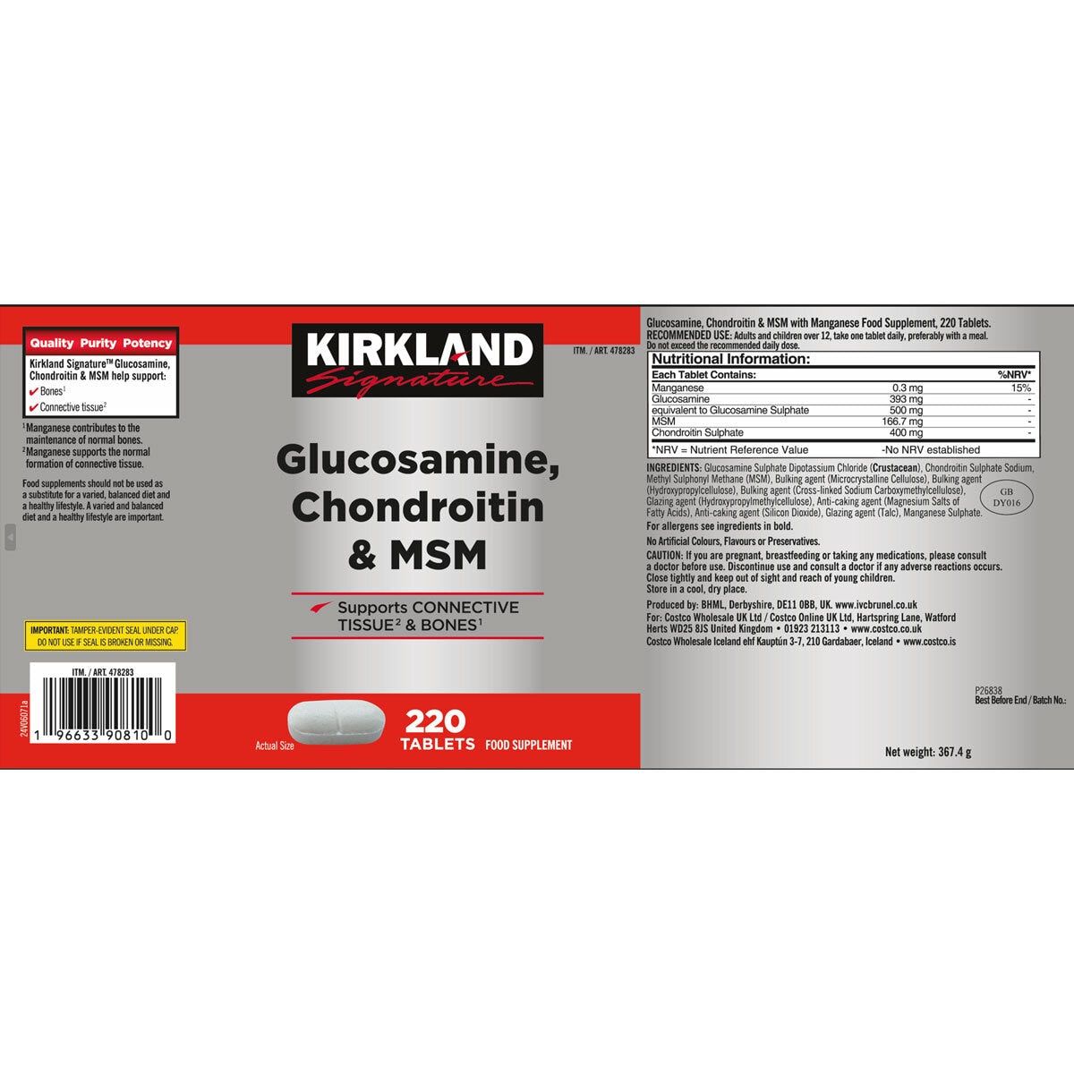 Kirkland Signature Glucosamine, Chondroitin &amp;amp; MSM, 220 Count