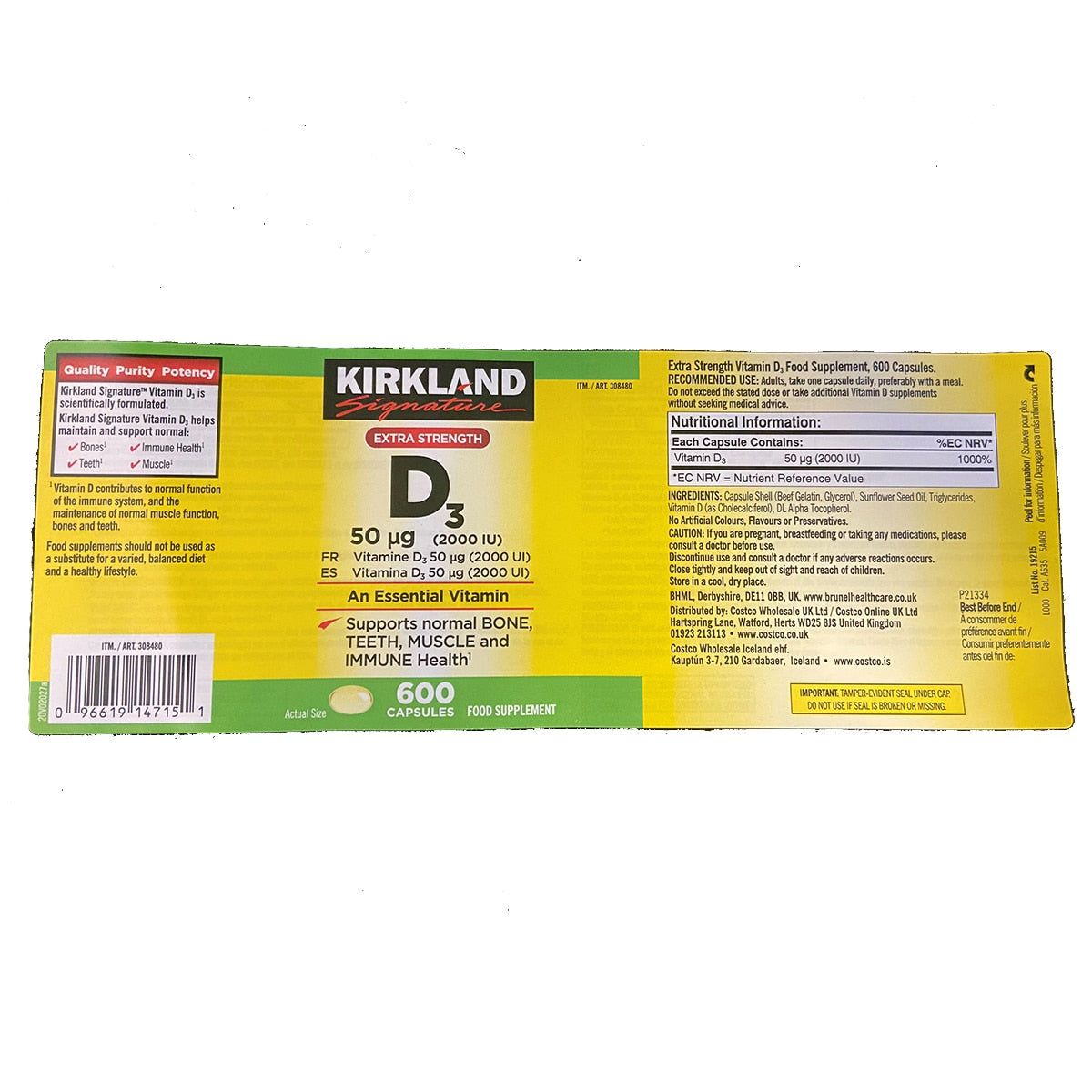 Kirkland Signature Vitamin D3 2000IU, 600 Count