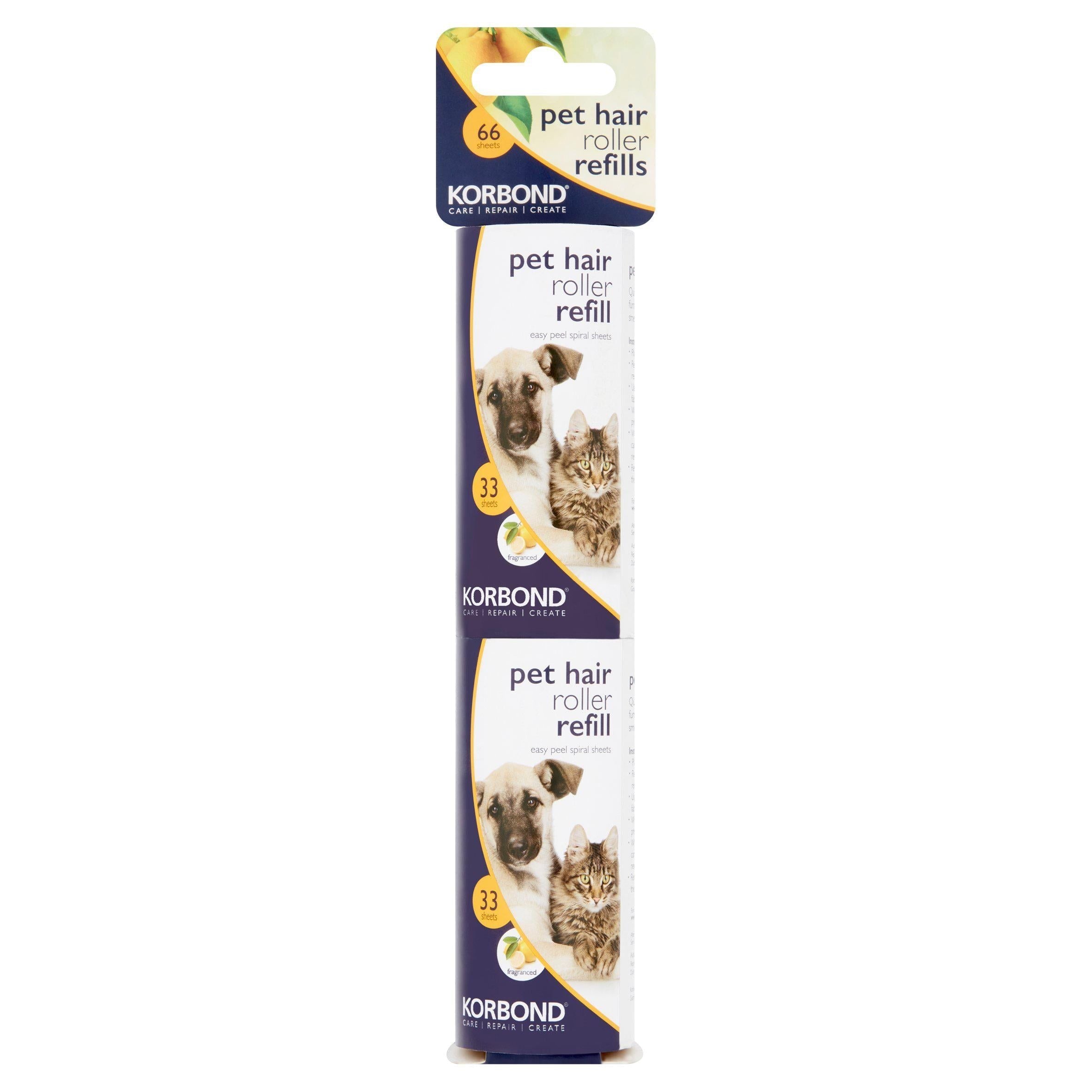 Korbond Care &amp;amp; Repair Pet Hair Roller Refills 33 Easy Peel Sheets 2 x 4.9m Adhesive