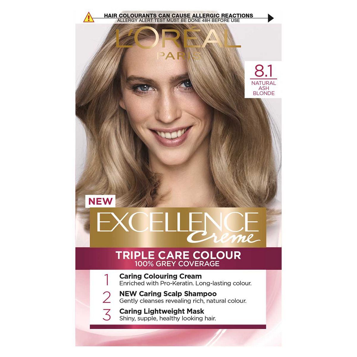 L&amp;rsquo;Or&amp;eacute;al Paris Excellence Cr&amp;egrave;me Permanent Hair Dye, Up to 100% Grey Hair Coverage, 8.1 Natural Ash Blonde