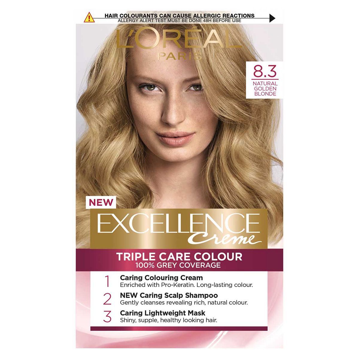 L&amp;rsquo;Or&amp;eacute;al Paris Excellence Cr&amp;egrave;me Permanent Hair Dye, Up to 100% Grey Hair Coverage, 8.3 Natural Golden Blonde