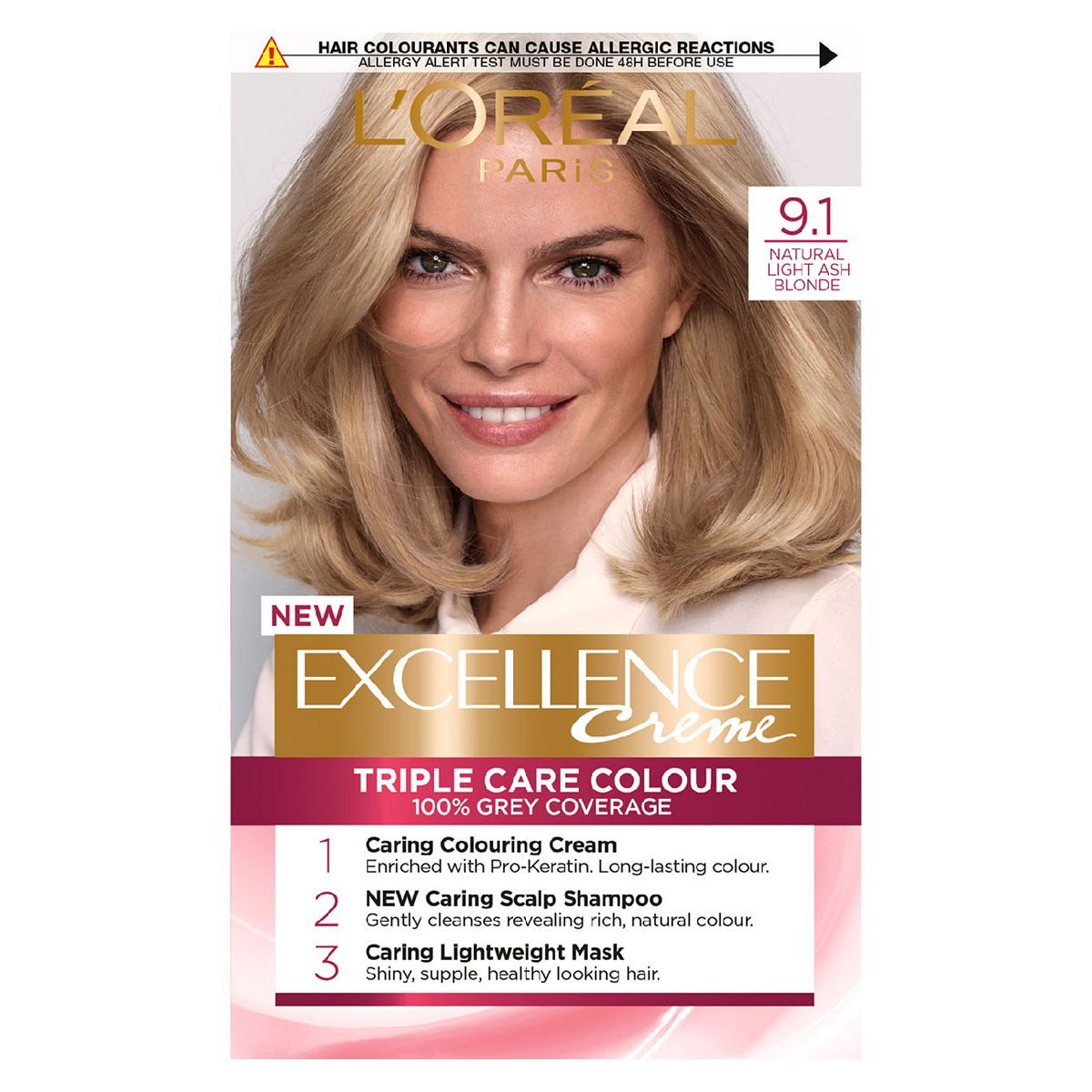 L&amp;rsquo;Or&amp;eacute;al Paris Excellence Cr&amp;egrave;me Permanent Hair Dye, Up to 100% Grey Hair Coverage, 9.1 Natural Light Ash Blonde