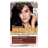 L&amp;rsquo;Or&amp;eacute;al Paris Excellence Cr&amp;egrave;me Universal Nudes Ammonia Free Permanent Hair Dye, 2U Universal Darkest Brown