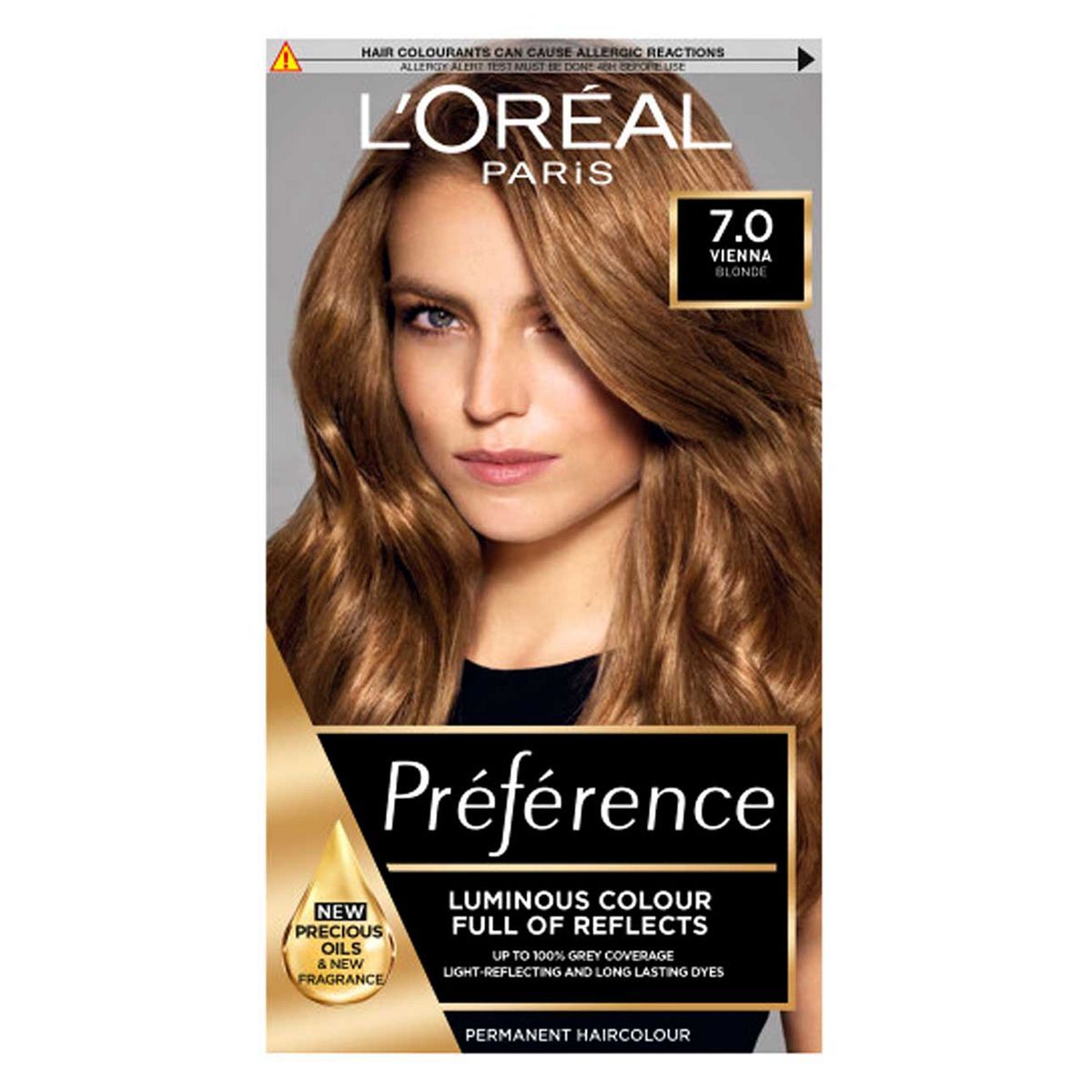 L&amp;rsquo;Or&amp;eacute;al Paris Preference Permanent Hair Dye, Luminous Colour, Blonde 7.0, Luminous Colour