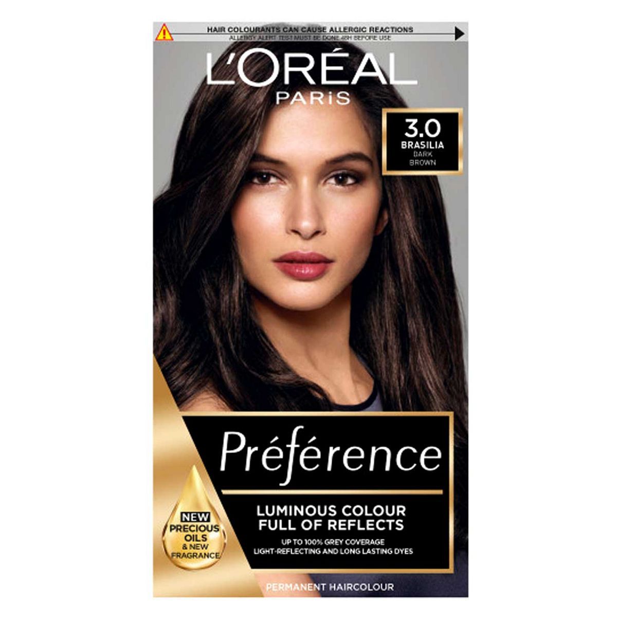 L&amp;rsquo;Or&amp;eacute;al Paris Preference Permanent Hair Dye, Luminous Colour, Dark Brown 3.0