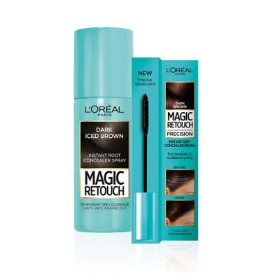 L'Oreal Magic Retouch Dark Iced Brown 75ml &amp;amp; Precision Instant Grey Concealer Brush Set