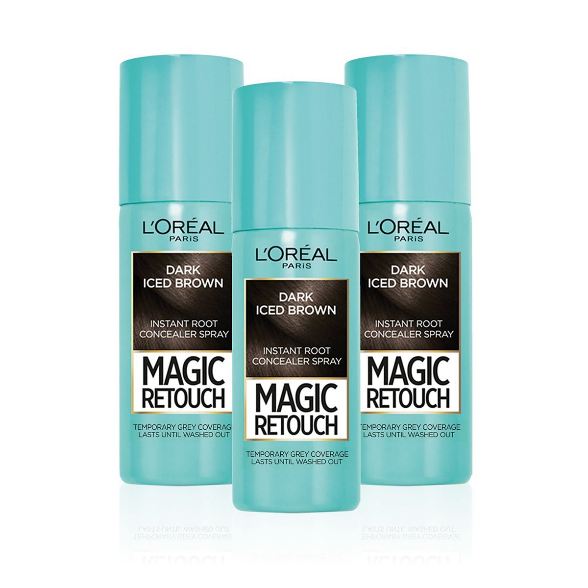 L'Oreal Magic Retouch Dark Iced Brown Temporary Instant Grey Root Concealer Spray Triple Pack - 3x75ml