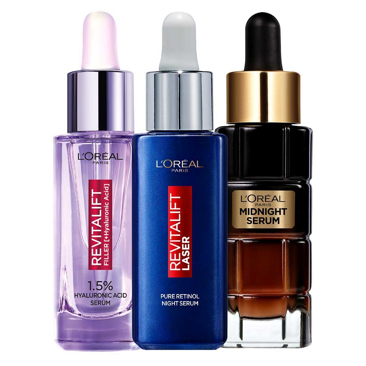 L'Oreal Paris Retinol, Hyaluronic Acid + Anti-Oxidant Super Serums Bundle