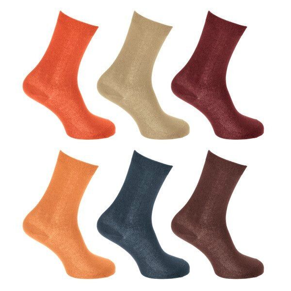 Ladies/Womens Non Elastic Boot Socks (Pack Of 6) (4-8) Brown/Navy/Yellow/Purple/Green/Coral