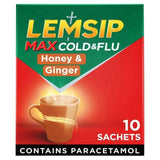 Lemsip Max Cold &amp;amp; Flu Honey &amp;amp; Ginger Sachets Paracetamol   10 per pack
