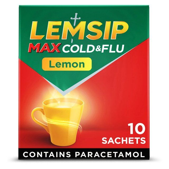 Lemsip Max Cold &amp;amp; Flu Lemon Sachets Paracetamol   10 per pack