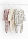 Leopard Print &amp;amp; Oatmeal Sleepsuits 3 Pack 3-6 months