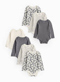 Leopard &amp;amp; Spot Printed Long Sleeve Bodysuits 7 Pack Tiny Baby