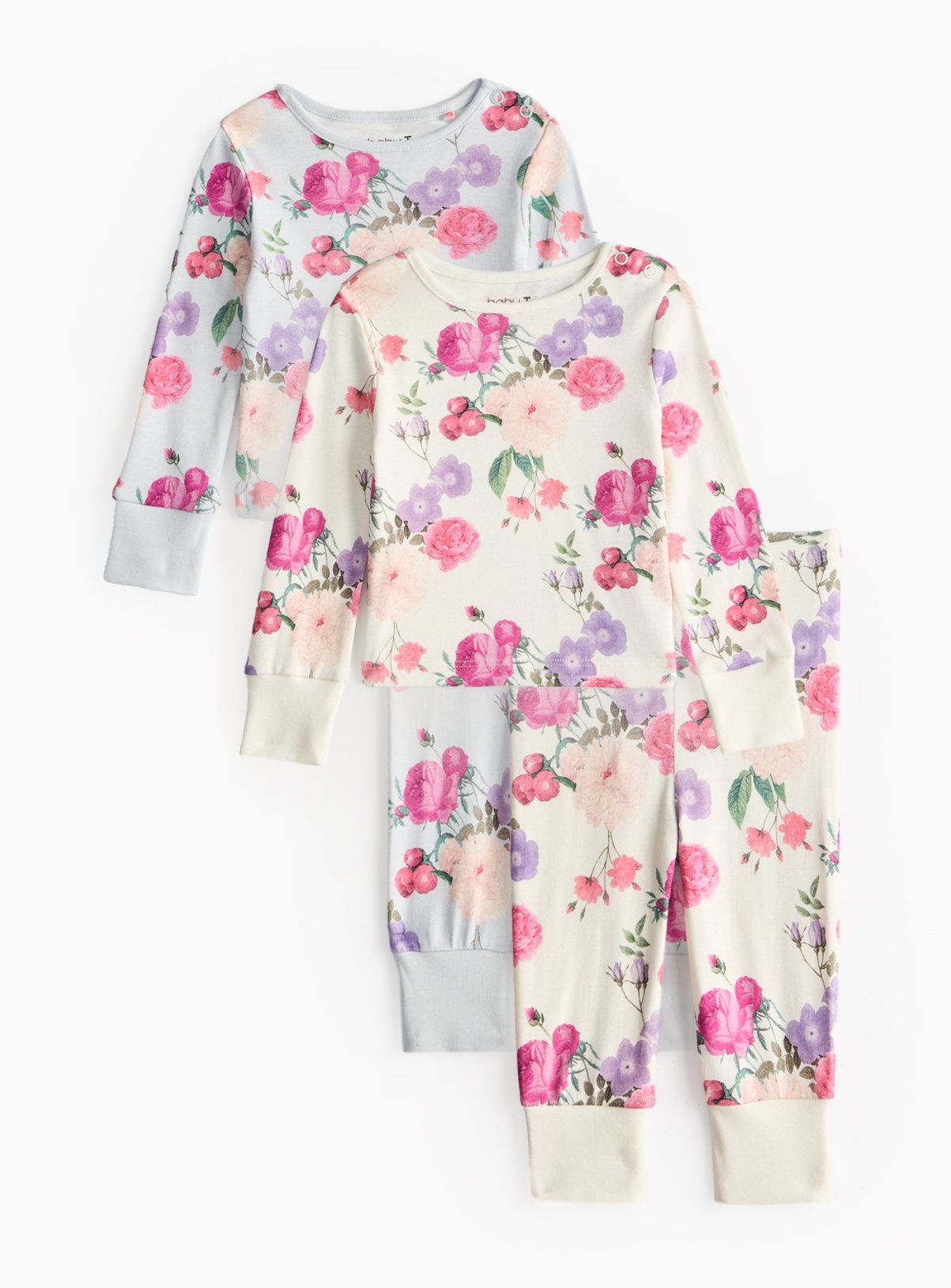 Light Blue &amp;amp; Cream Floral Printed Pyjama Sets 2 Pack 12-18 months