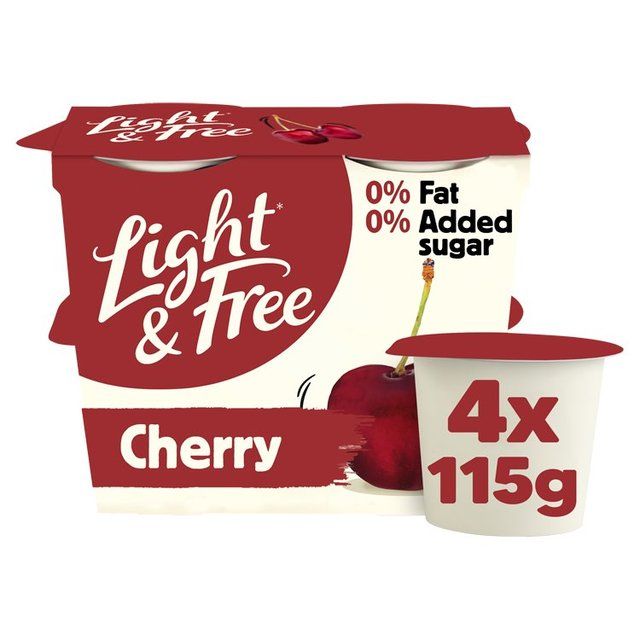 Light &amp;amp; Free Cherry Greek Style 0% Added Sugar Fat Free Yoghurt   4 x 115g