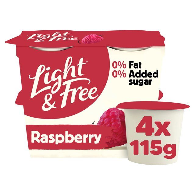 Light &amp;amp; Free Raspberry Greek Style 0% Added Sugar Fat Free Yoghurt   4 x 115g