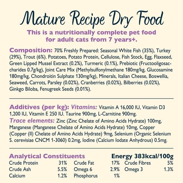 Lily's Kitchen Cat White Fish &amp;amp;Turkey Senior Recipe Dry Food   800g