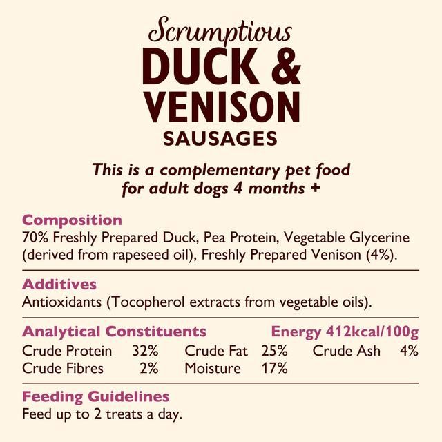 Lily's Kitchen Scrumptious Duck &amp;amp; Venison Sausages for Dogs   70g