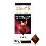 Lindt Excellence Cranberry Almond &amp;amp; Hazelnut Dark Chocolate Bar   100g