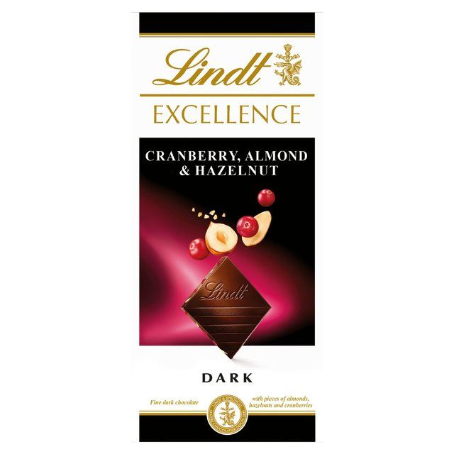 Lindt Excellence Cranberry Almond &amp;amp; Hazelnut Dark Chocolate Bar   100g
