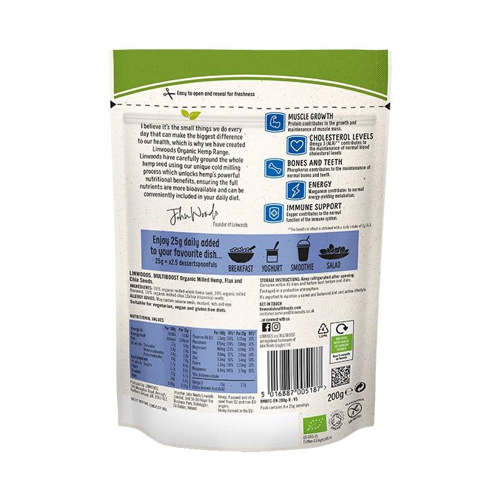 Linwoods Multiboost Organic Milled Hemp Seed, Flaxseed &amp;amp; Chia Seeds 200g