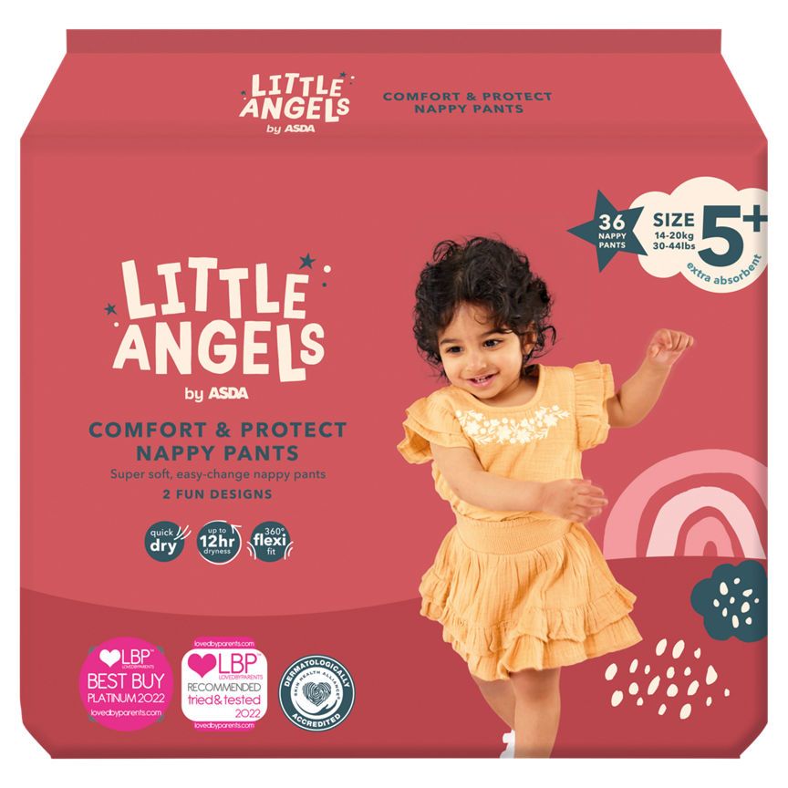 LITTLE ANGELS by ASDA Comfort &amp;amp; Protect Size 5+ 36 Nappy Pants